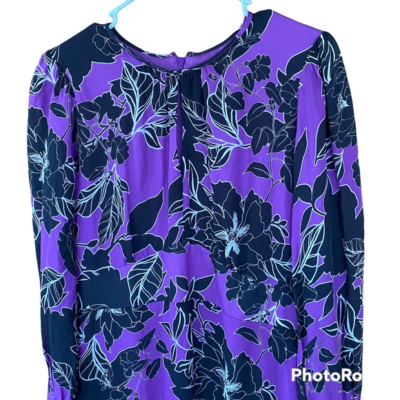 Parker purple black floral long sleeve dress Size 12 - Picture 2 of 7